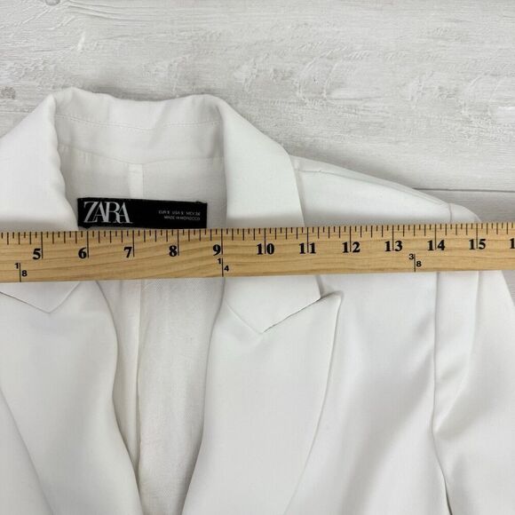 Zara Longline White Double Breasted‎ Blazer Women S Tailored Notch Collar Lined - Picture 12 of 16